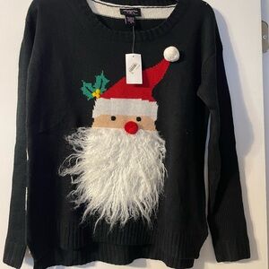 Juniors Hooked Up by IOT Black Santa Sweater